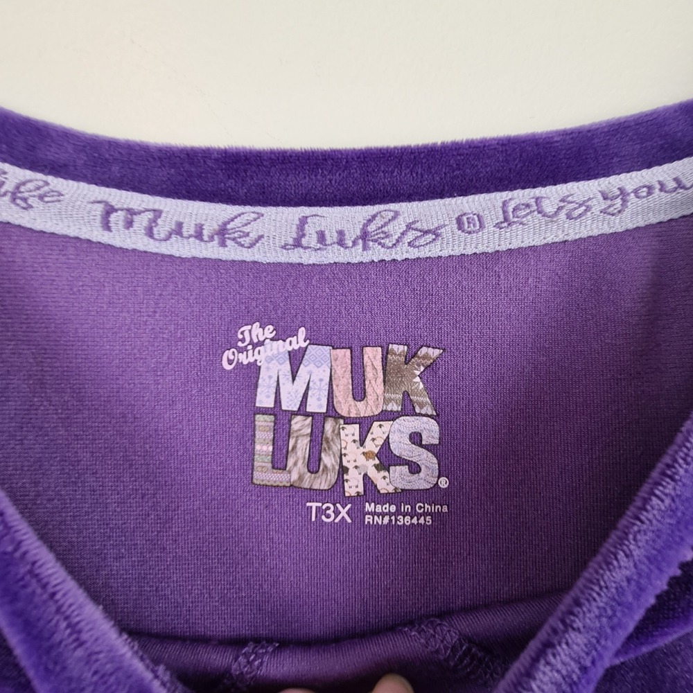 Muk Luks Womens Purple Velour Pajama Set Long Sleeve T3X Plus Size Lounge PJs - Picture 2 of 13